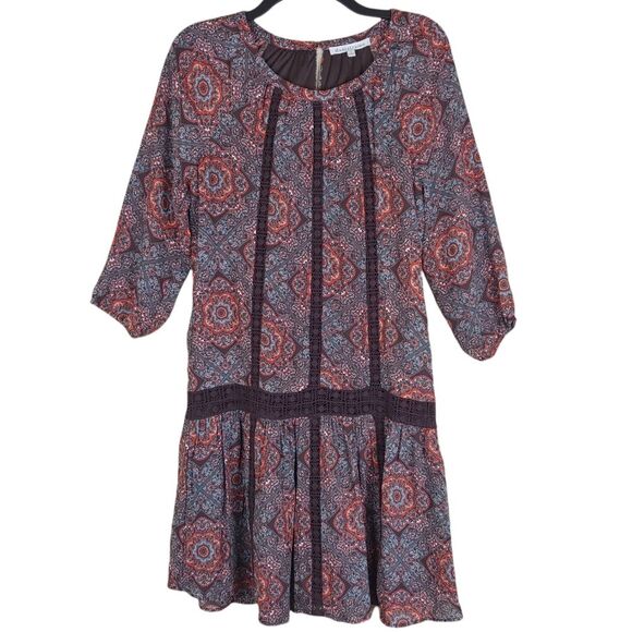 Daniel Rainn boho dress 3/4 sleeves floral lace red brown dropwaist size Small - Picture 11 of 12